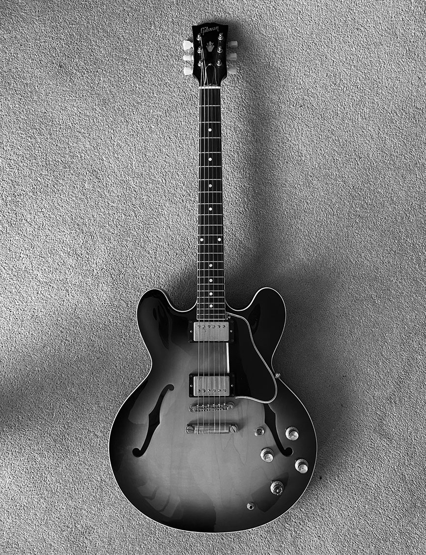 Gibson ES-335 hollowbody guitar, vertical study